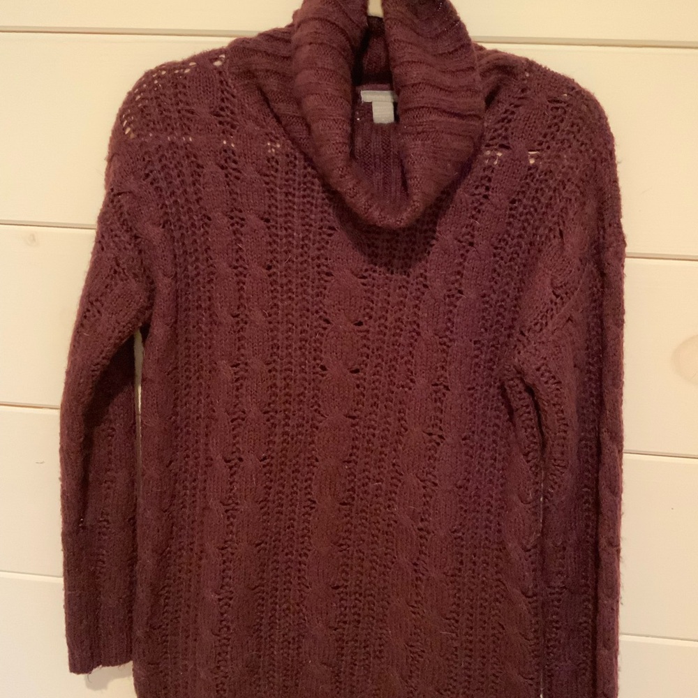 Cable Knit Cowl Neck Burgundy Sweater women’s Sz Medium